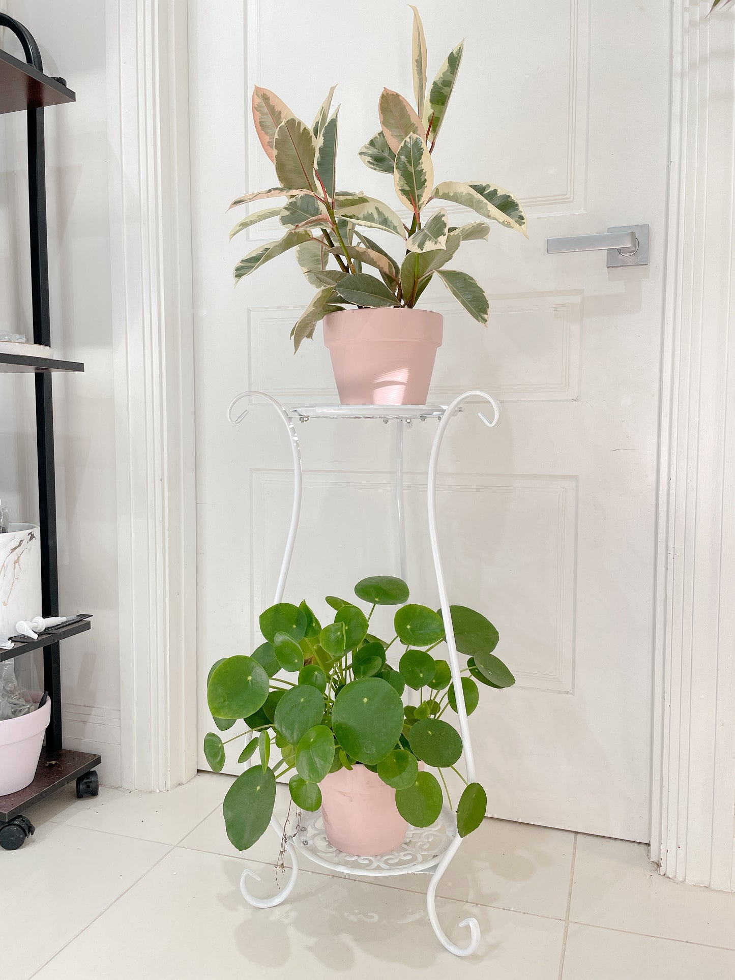 1x White STAND ONLY* PLANTS NOT INCLUDED 2tier stand planter holder lightweight metal BRAND NEW