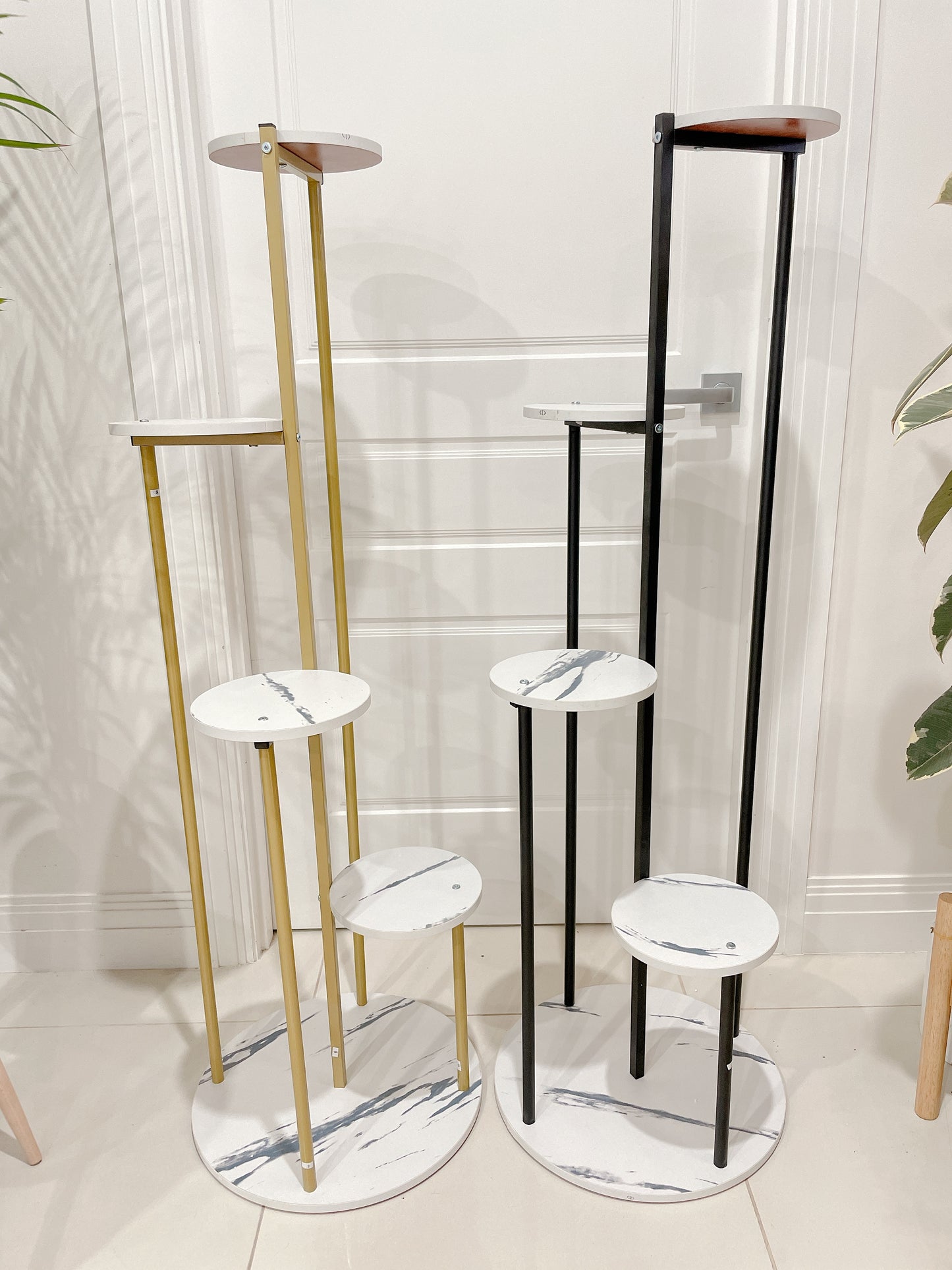 1.23m tall round base timber marble pattern metal plant stand shelving holder home decor