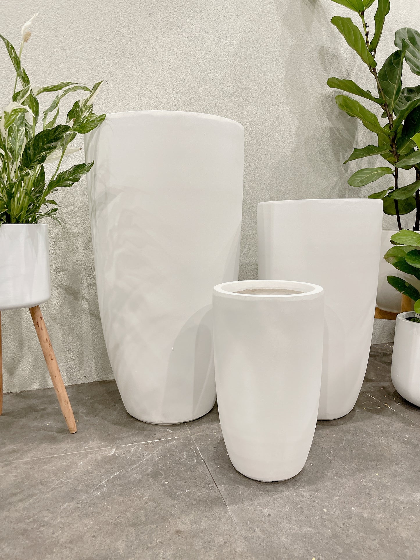 Bundle Set of 3 Winston U-Shape large White Fiberclay Pots various size patio delivery available