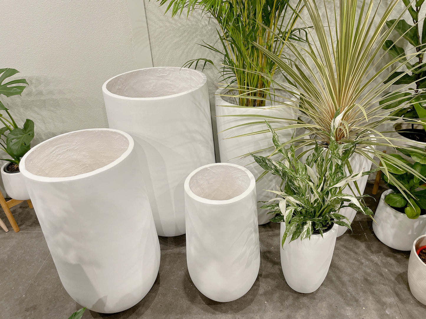 Bundle Set of 3 Winston U-Shape large White Fiberclay Pots various size patio delivery available
