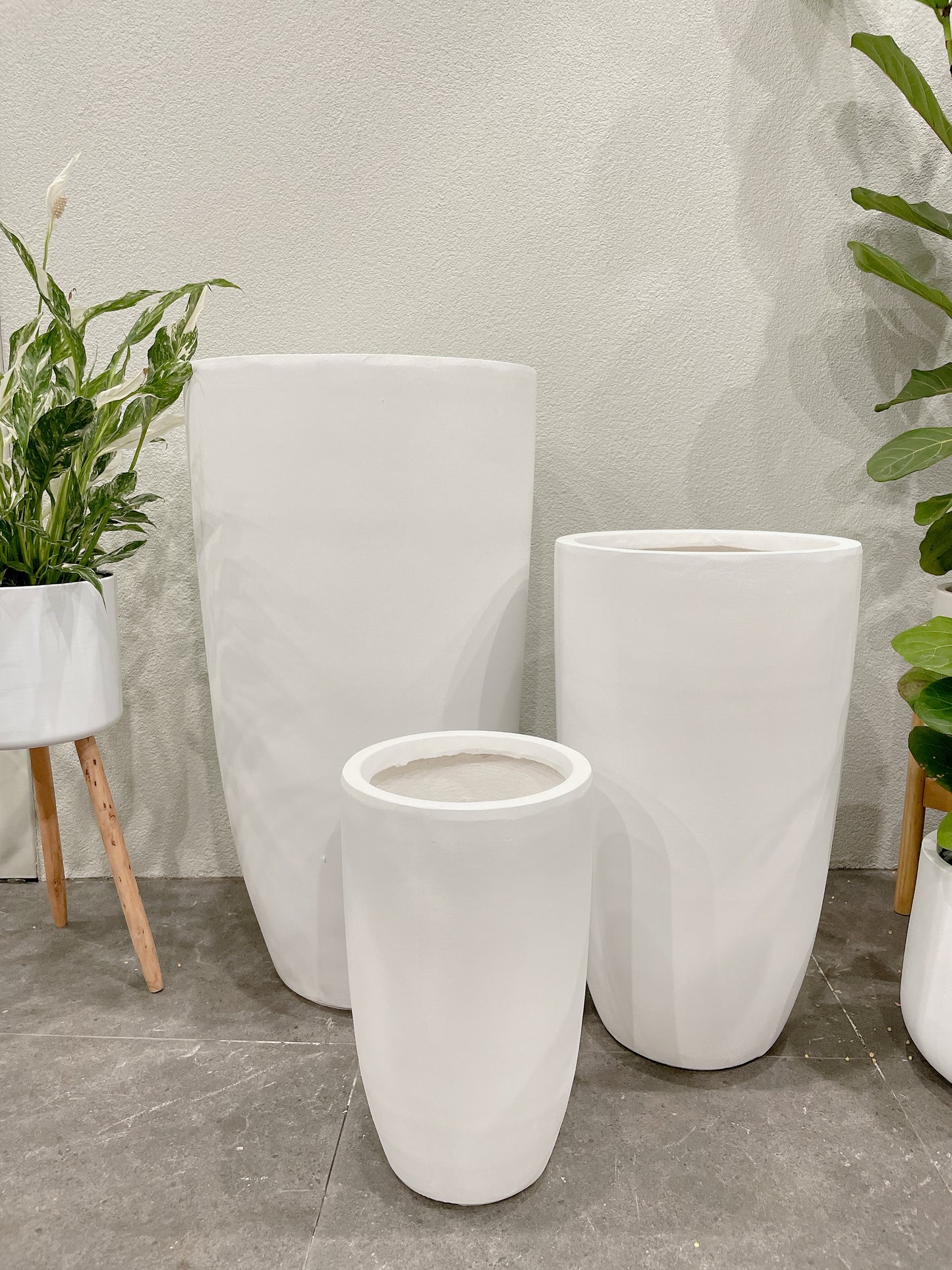 Bundle Set of 3 Winston U-Shape large White Fiberclay Pots various size patio delivery available
