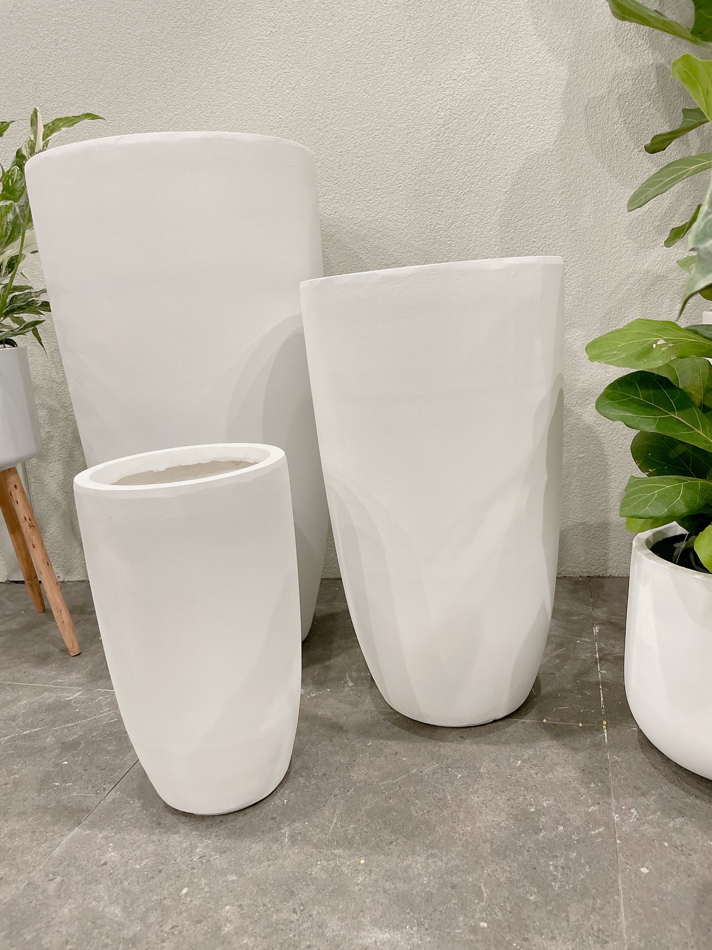Bundle Set of 3 Winston U-Shape large White Fiberclay Pots various size patio delivery available