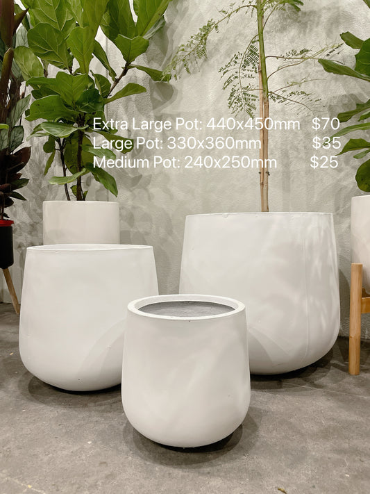 Set of 3 drum pots white fiberclay