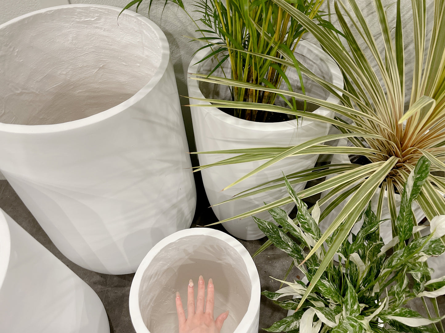 Bundle Set of 3 Winston U-Shape large White Fiberclay Pots various size patio delivery available