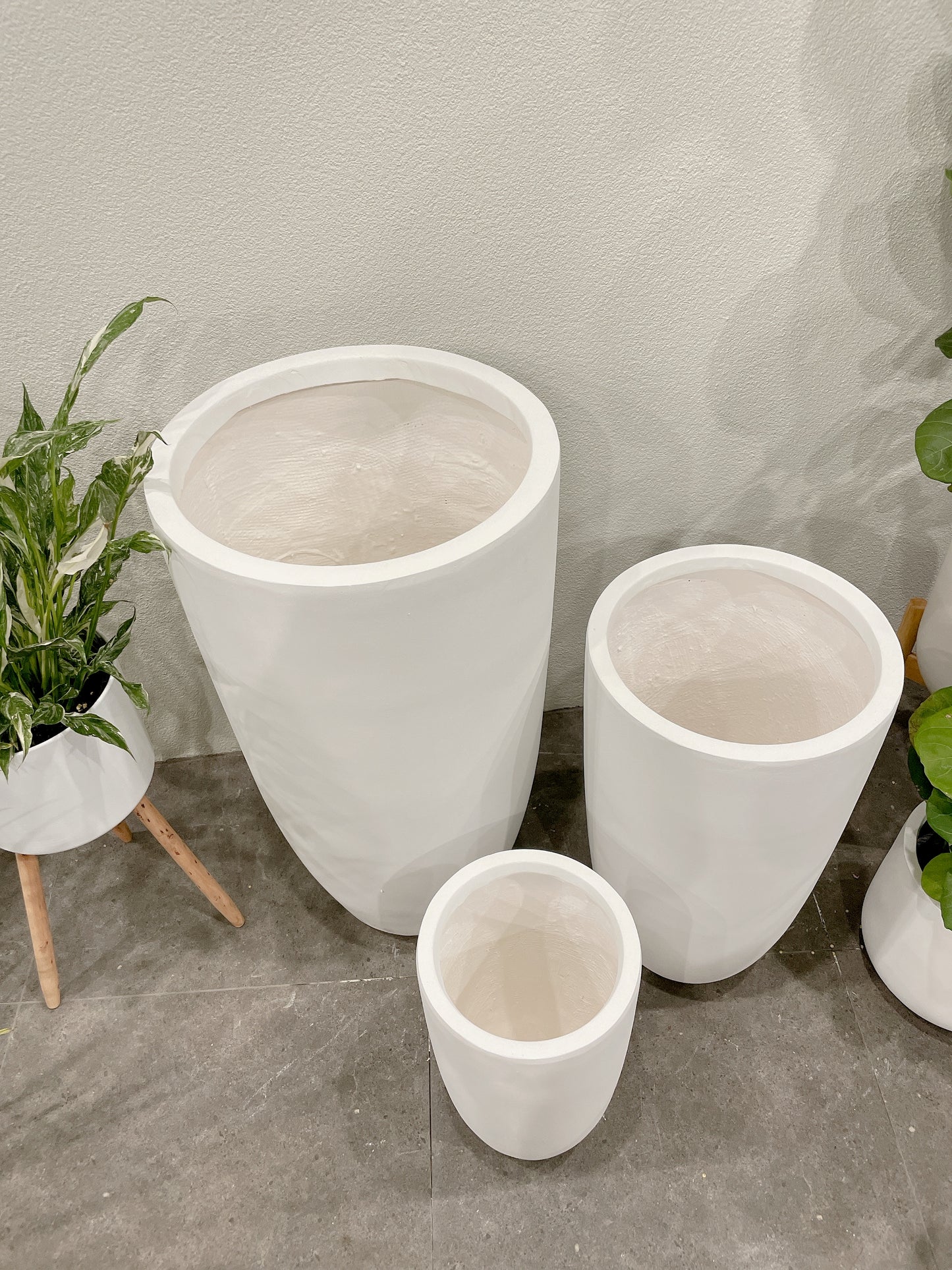 Bundle Set of 3 Winston U-Shape large White Fiberclay Pots various size patio delivery available