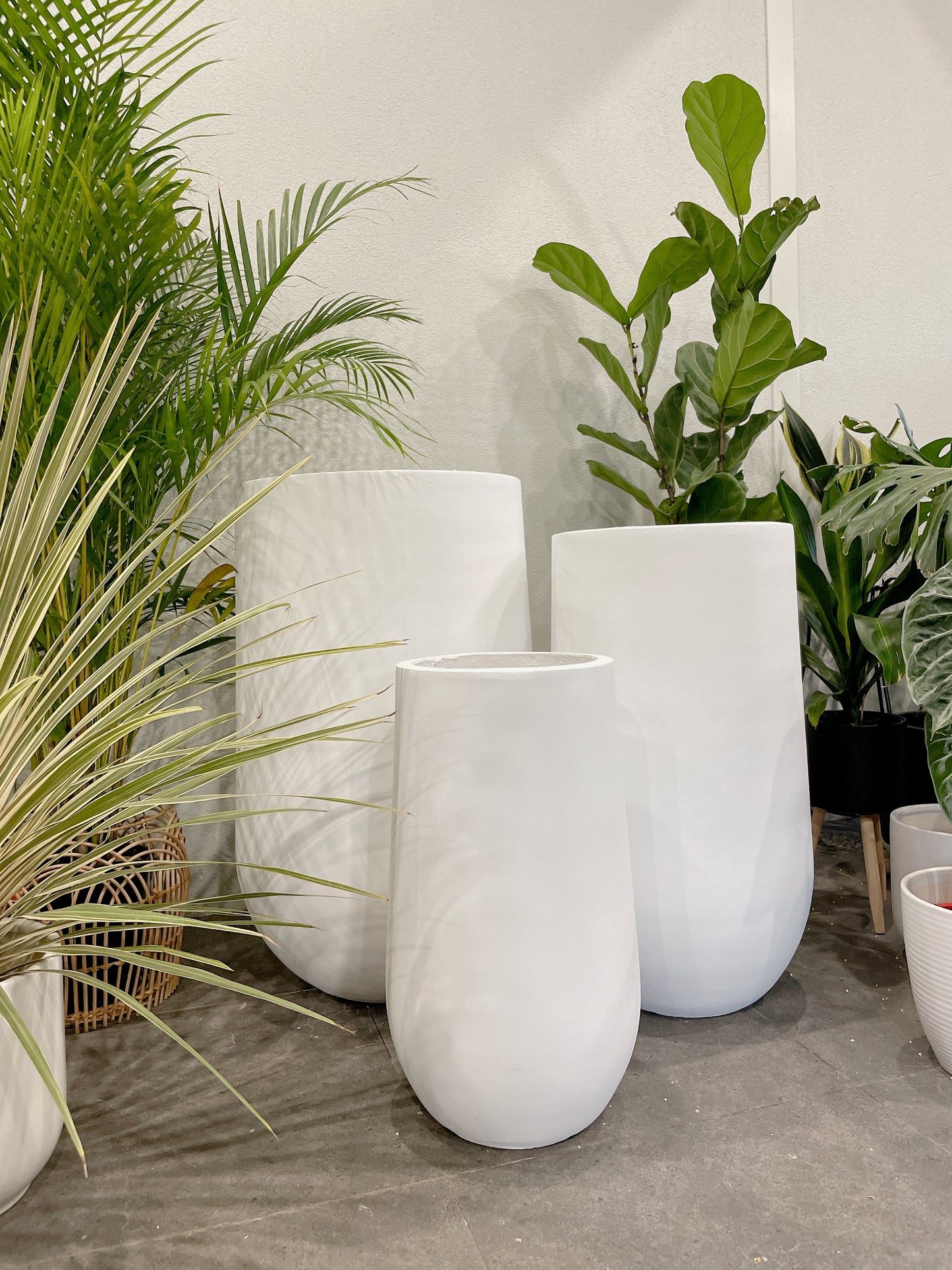 Extra large jumbo size set of 3 Sorrento white pot indoor tall pots planter home&commercial decor