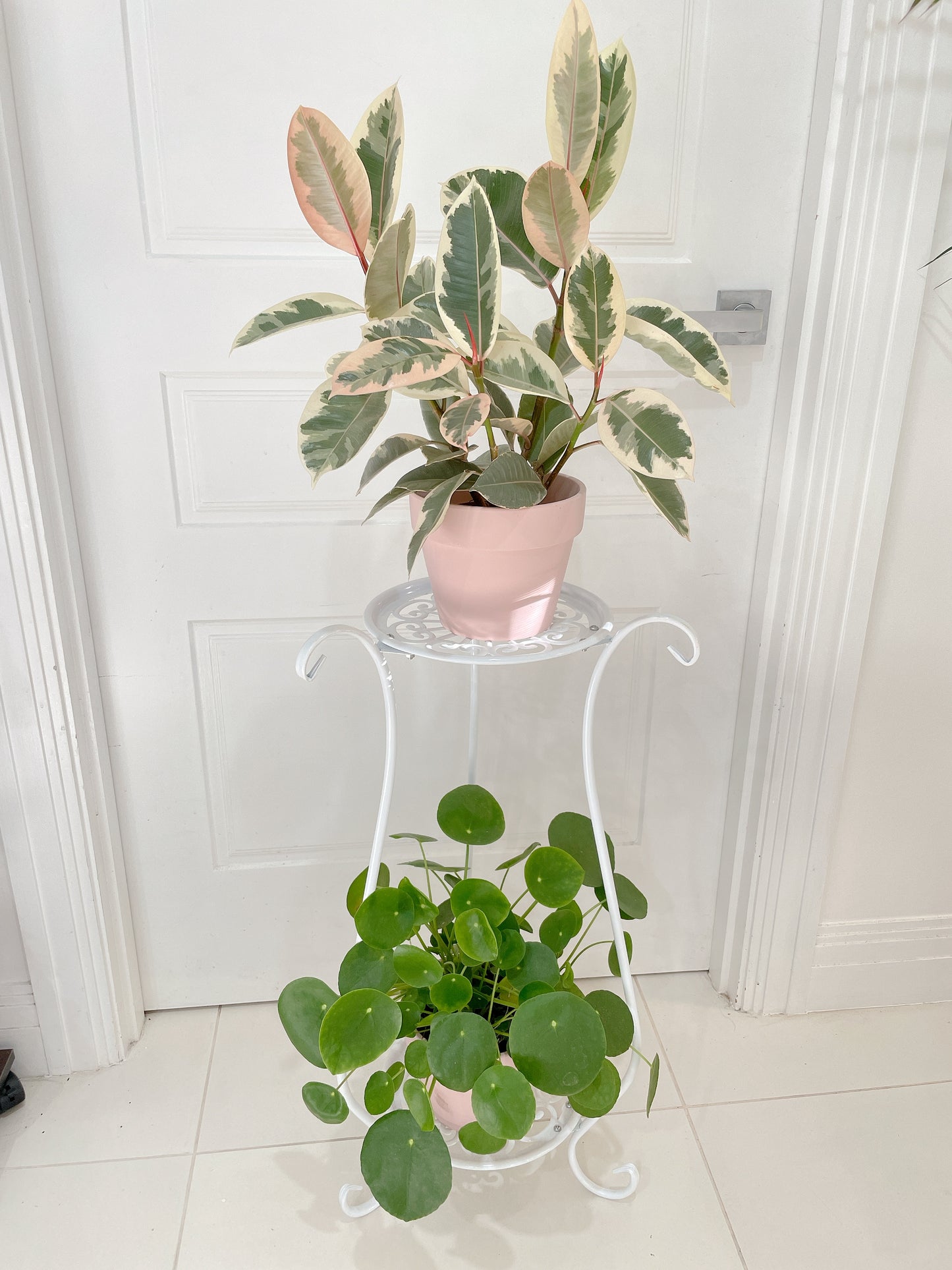 1x White STAND ONLY* PLANTS NOT INCLUDED 2tier stand planter holder lightweight metal BRAND NEW