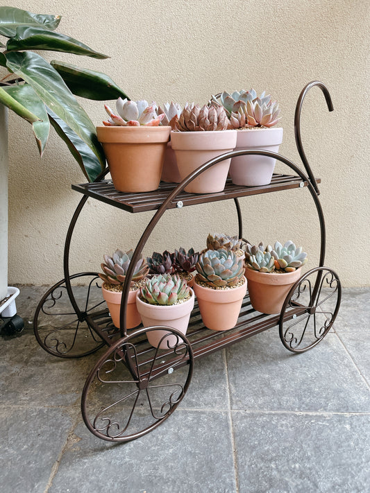 Metal vintage trolley cart 2 tier plant stand holder decorative wheels 3 colour available