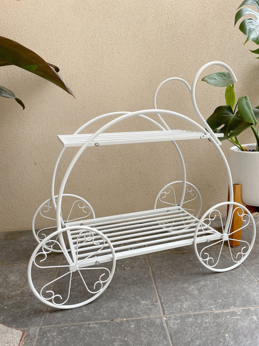 Metal vintage trolley cart 2 tier plant stand holder decorative wheels 3 colour available