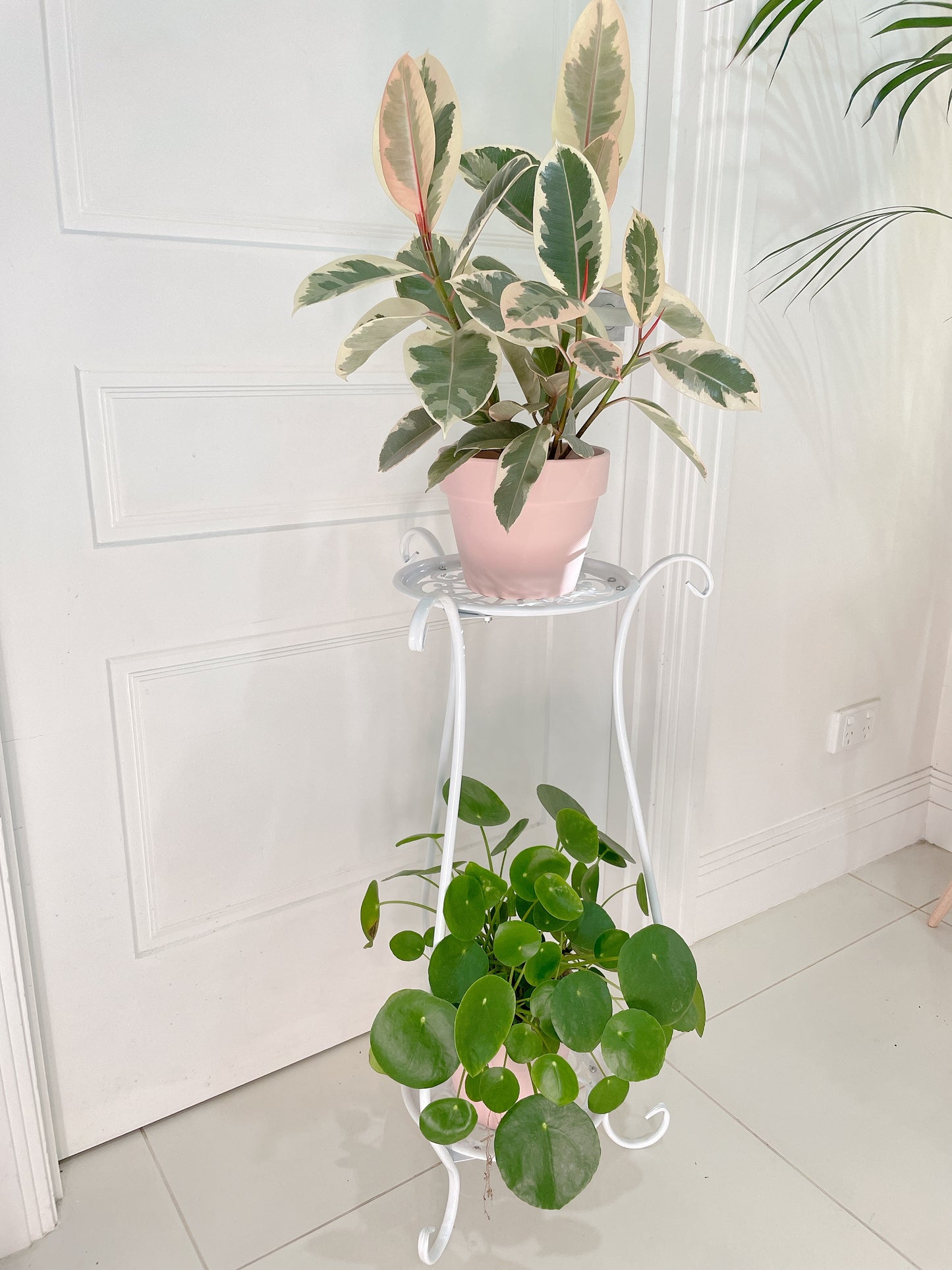 1x White STAND ONLY* PLANTS NOT INCLUDED 2tier stand planter holder lightweight metal BRAND NEW