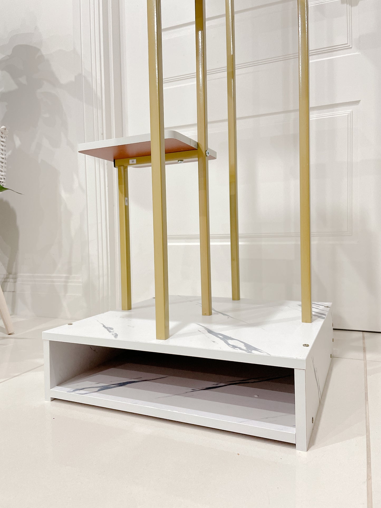 1.31m tall golden marble veins veneer timber metal stand holder shelving  PLANT NOT INCLUDED storage